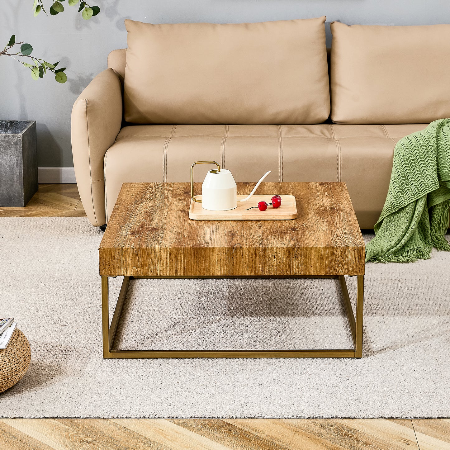 Modern rectangular coffee table, dining table. MDF desktop with metal legs.