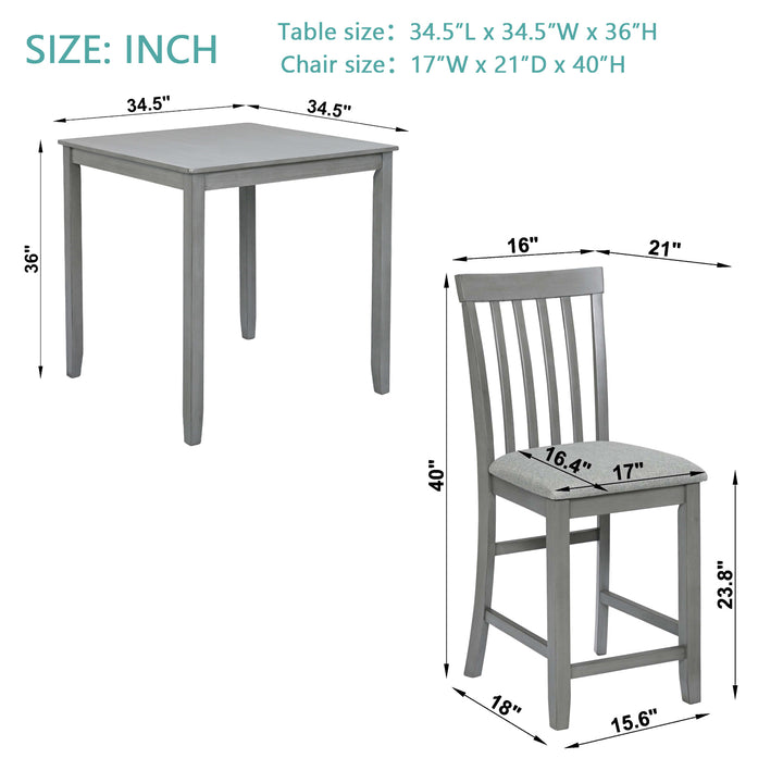5 Piece Dining Table Set, Wooden Dining Square Table Set for 4