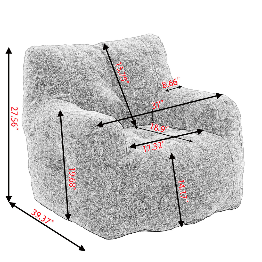 Soft Teddy Fabric Tufted Foam Bean Bag Chair With Teddy Fabric Ivory White