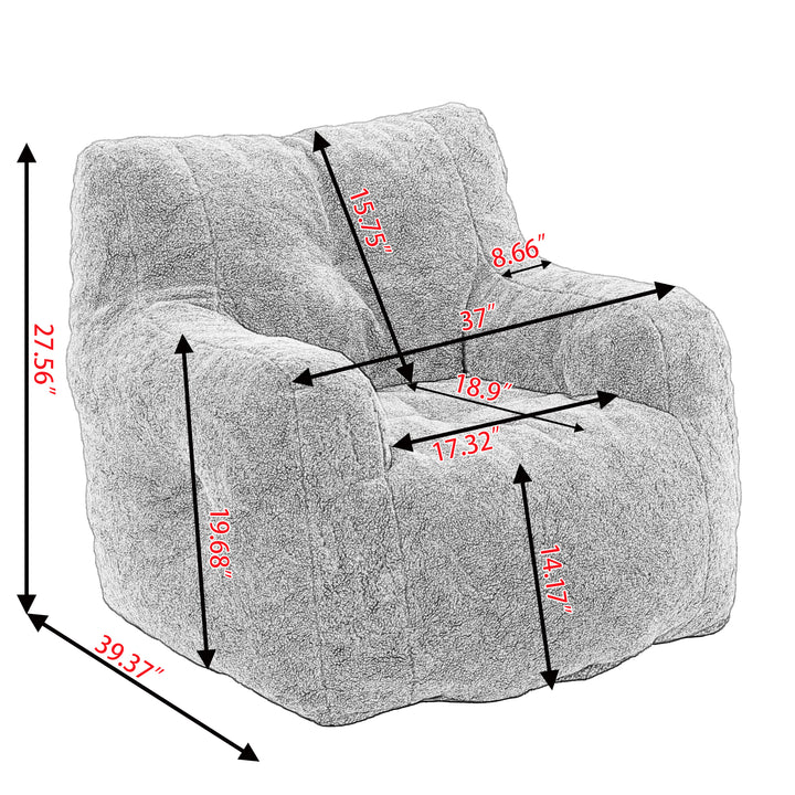 Soft Teddy Fabric Tufted Foam Bean Bag Chair With Teddy Fabric Ivory White