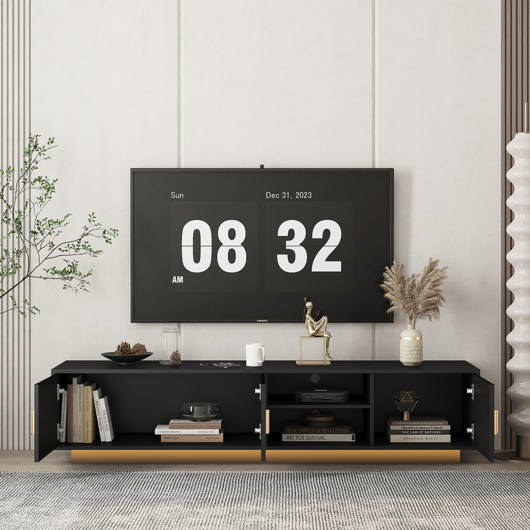 TV Stand with LED Lights for 80 Inch TV, Entertainment Center Wooden TV Stand