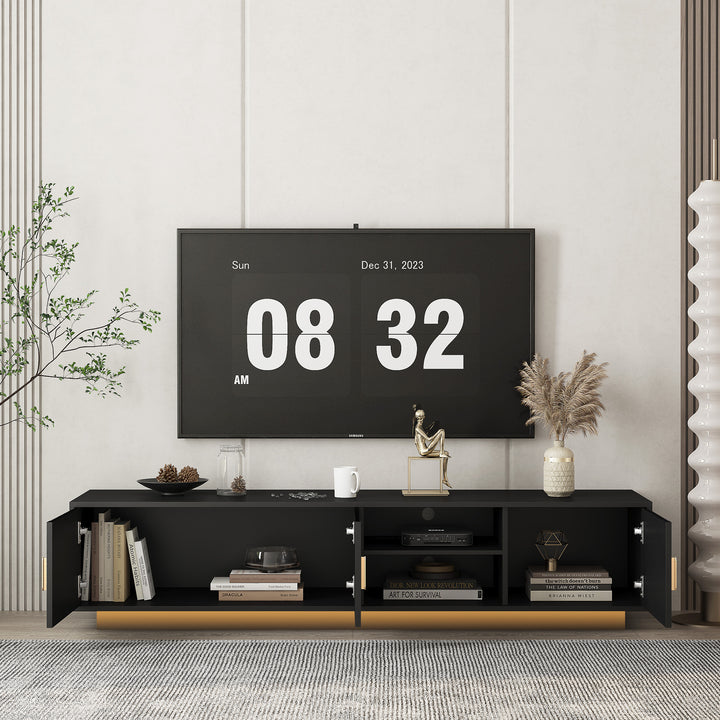 TV Stand with LED Lights for 80 Inch TV, Entertainment Center Wooden TV Stand