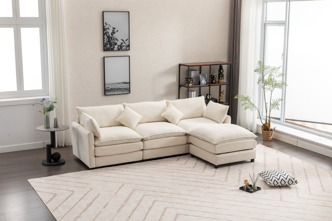 Modular Sectional Sofa, 100.39" x 34.65" 3-Seater Sofa with Ottoman, Modern L-Shaped Sofa for Living Room Bedroom Apartment