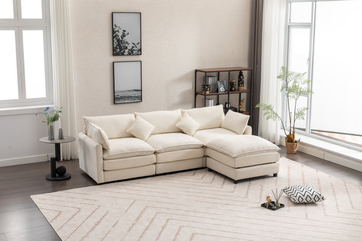 Modular Sectional Sofa, 100.39" x 34.65" 3-Seater Sofa with Ottoman, Modern L-Shaped Sofa for Living Room Bedroom Apartment