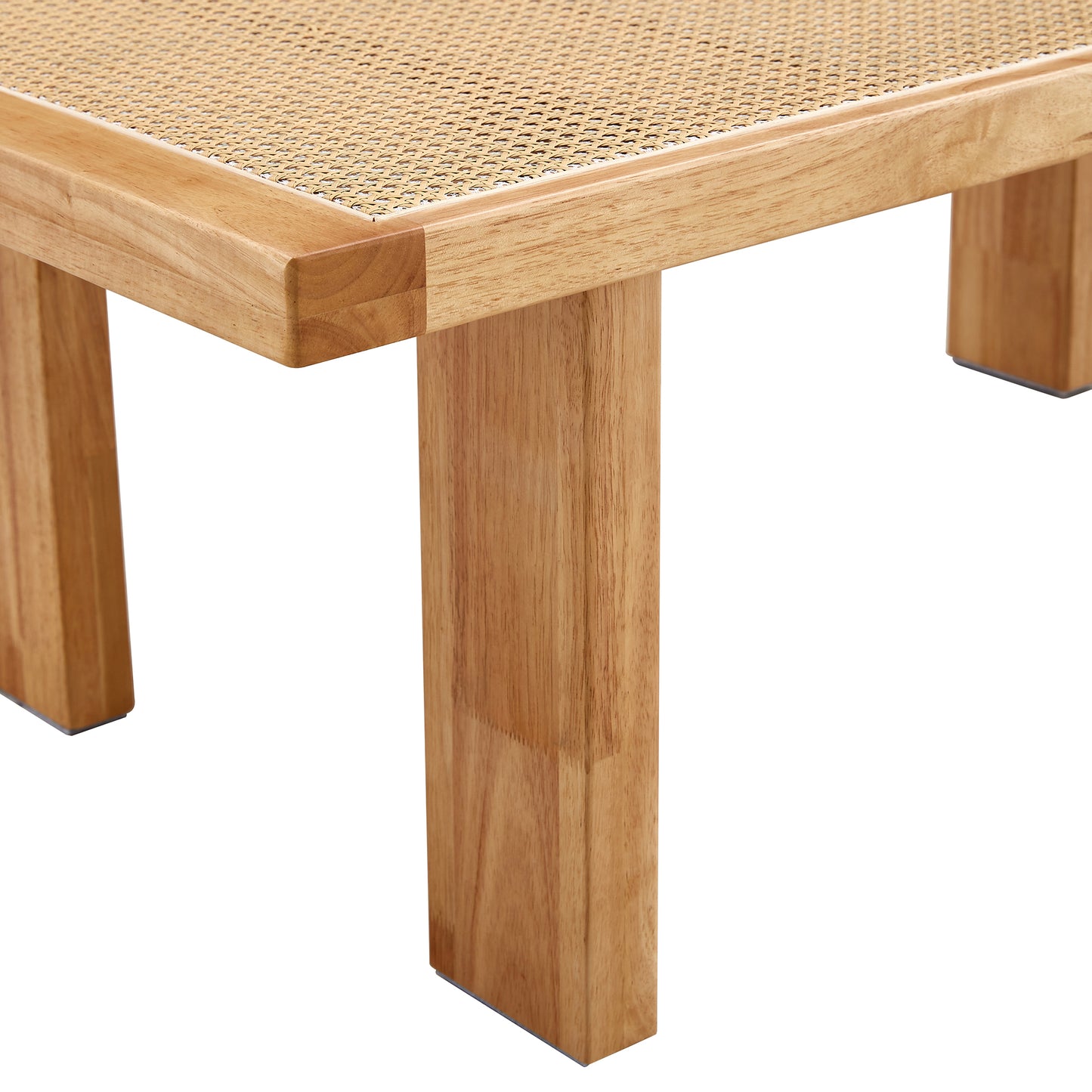 Modern and minimalist rectangular rattan tabletop with rubber wooden leg